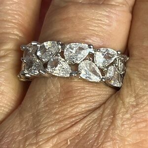 Bold & Stunning Silver Diamond Women's Eternity Pear Band Ring Sz 9